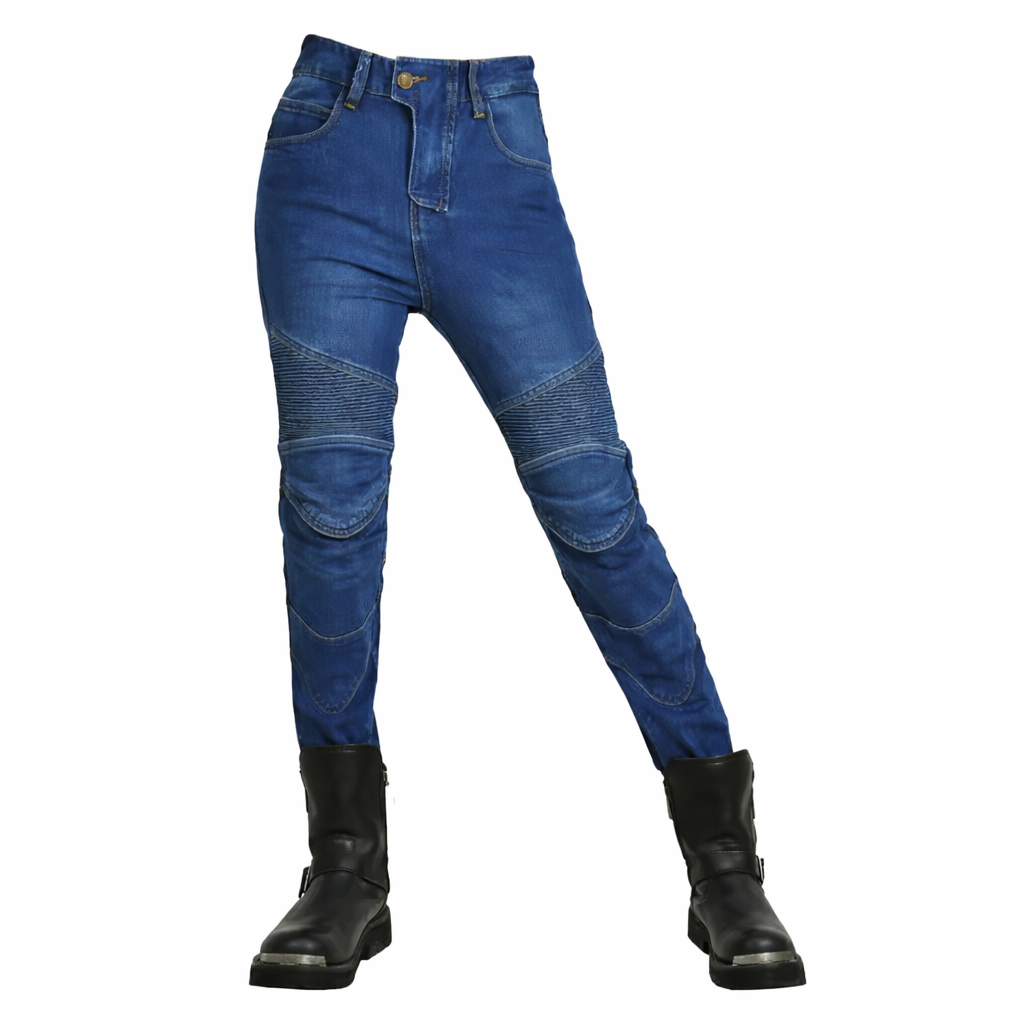 Jeans moto bleu femme