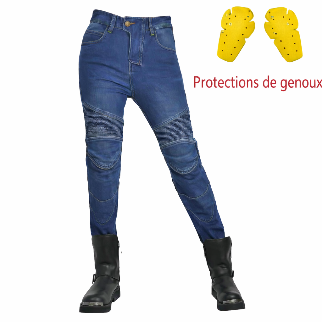 Jeans moto bleu femme