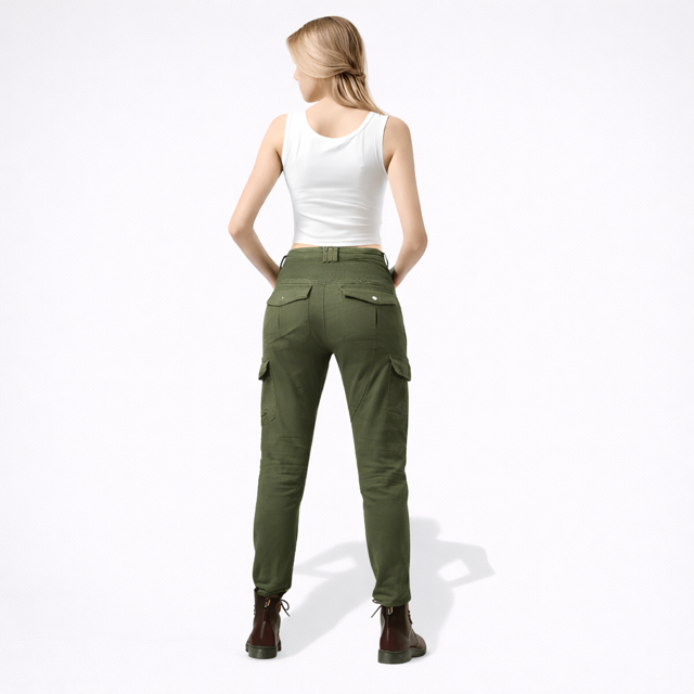 Pantalon cargo kaki moto femme