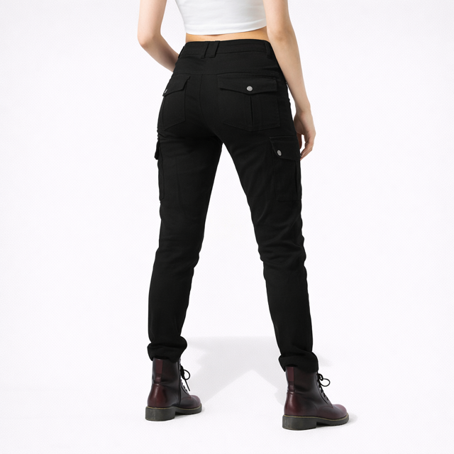 Pantalon cargo noir moto femme