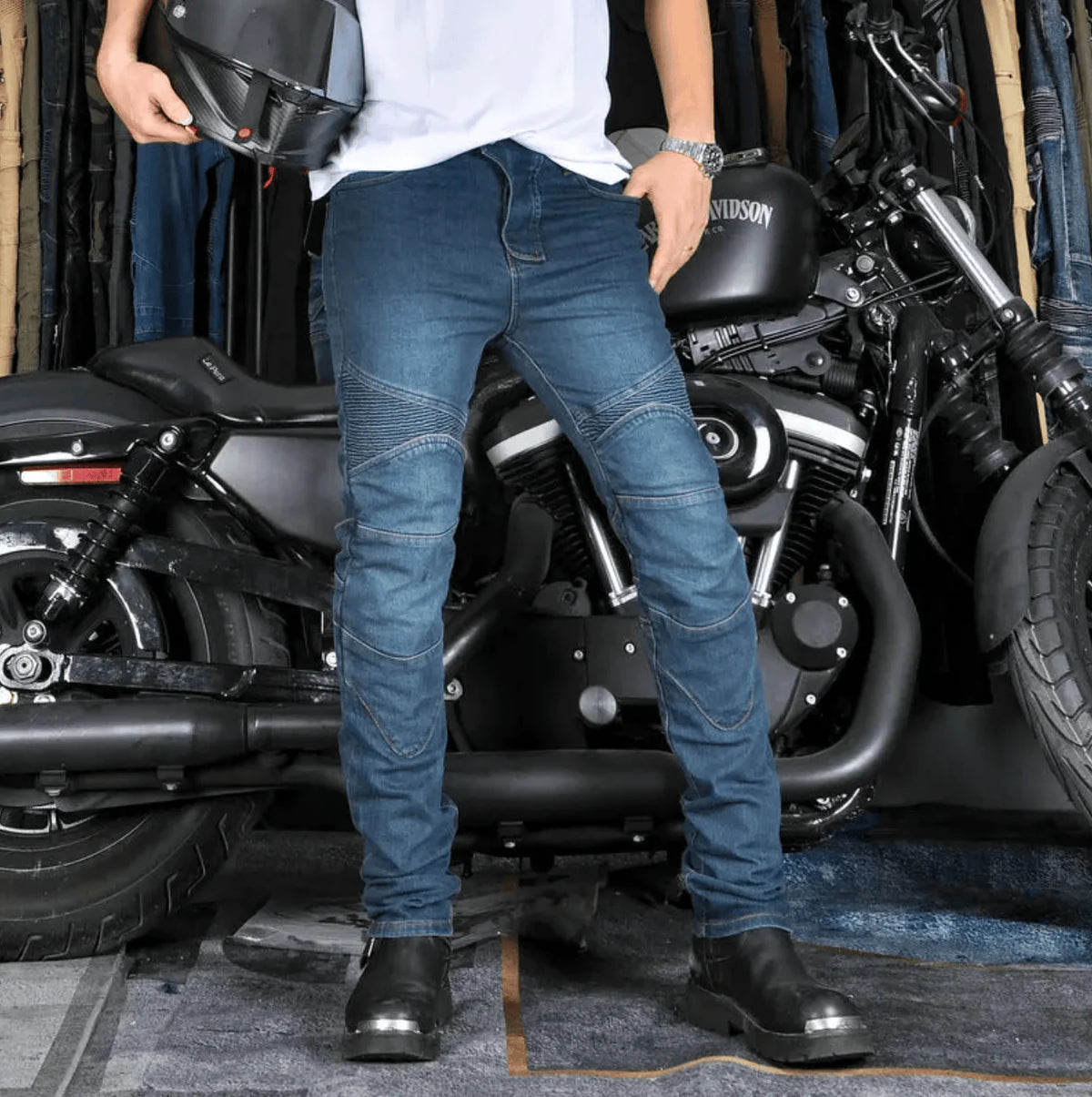 Jeans moto homme bleu