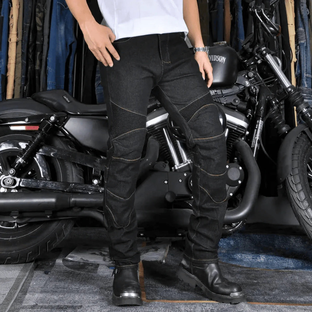 Jeans moto homme Denim noir