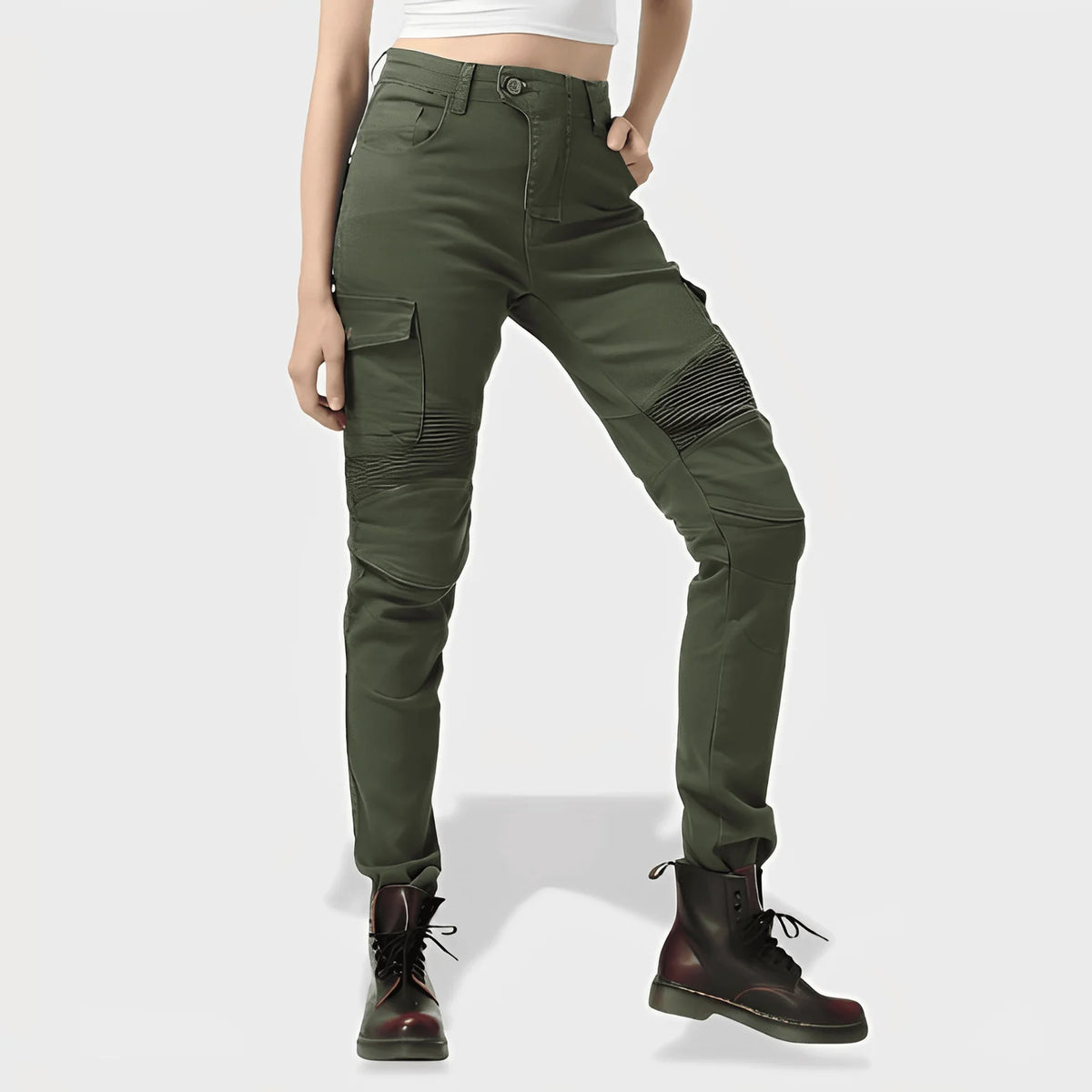 Pantalon cargo kaki moto femme