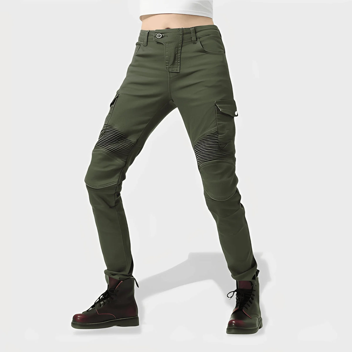 Pantalon cargo kaki moto femme