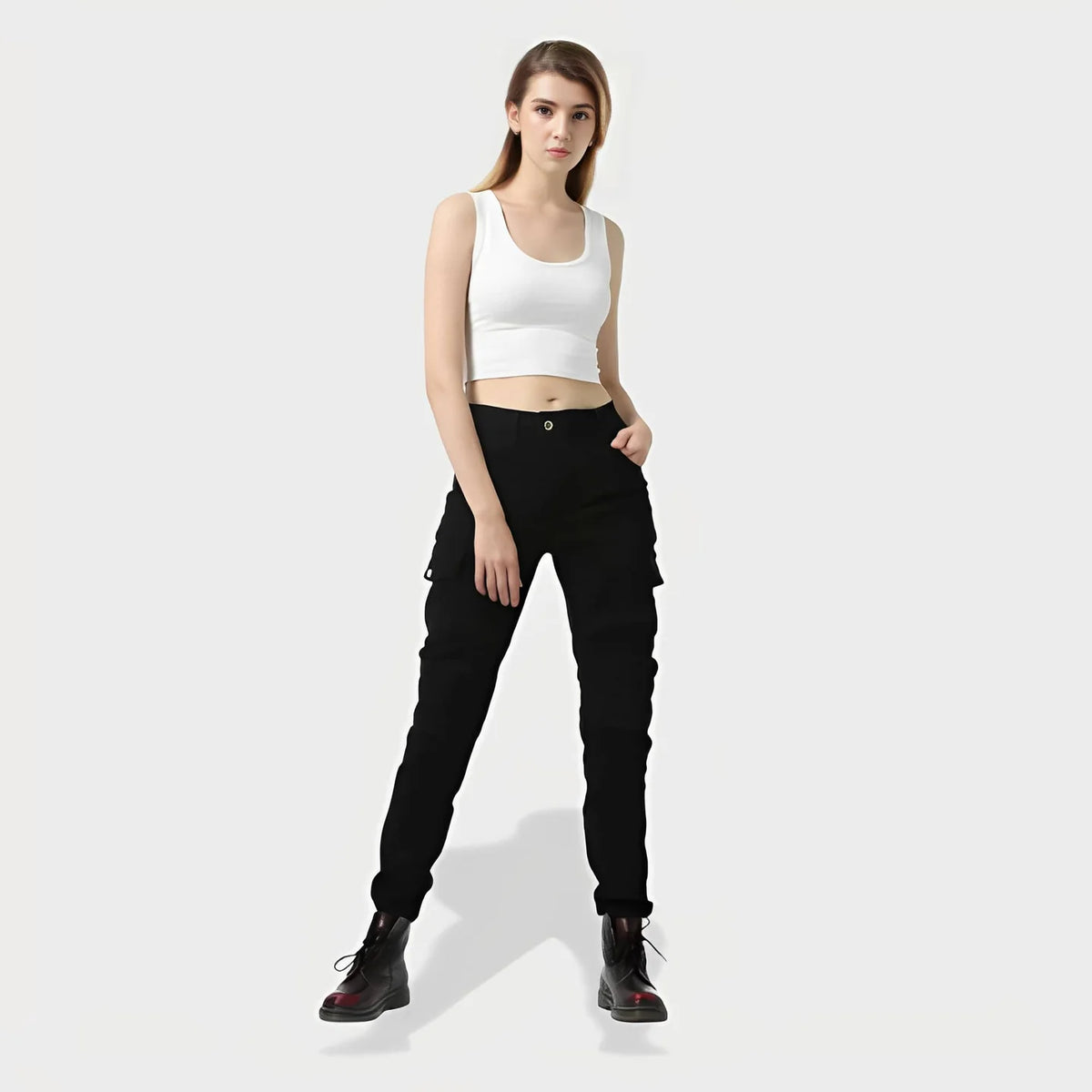 Pantalon cargo noir moto femme